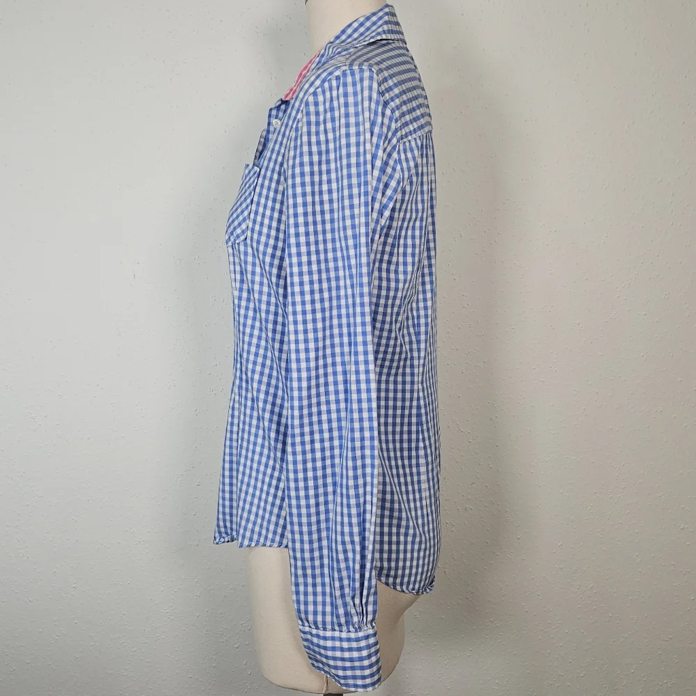 Brooks Brothers Blue Gingham Button Down Shirt Pink Contrast Trim Size 2